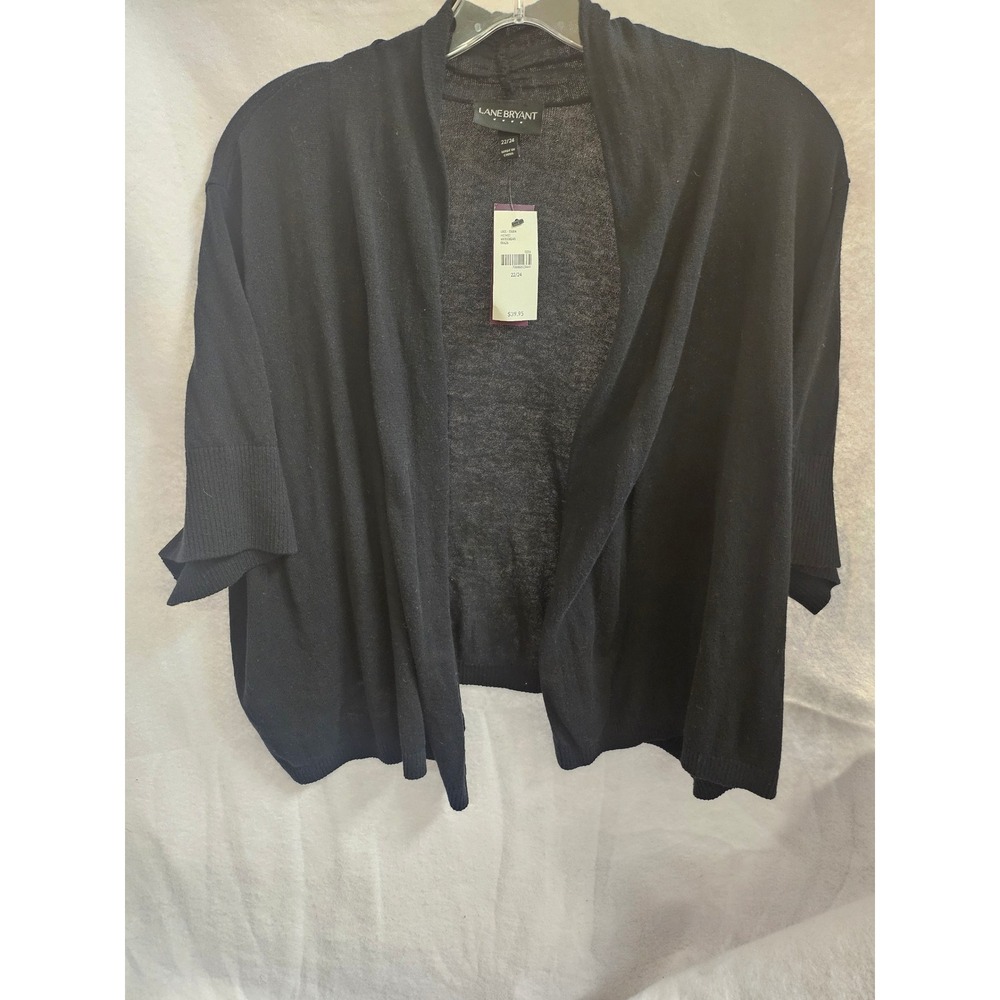 Lane Bryant Black Open Front Cardigan Sweater Short Sleeve Plus Size 22/24 NEW